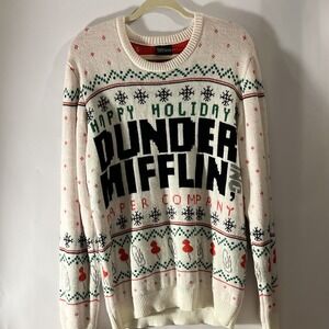 The Office Ugly Holiday Dunder Mifflin Graphic Knit Crewneck Pullover Sweater XL